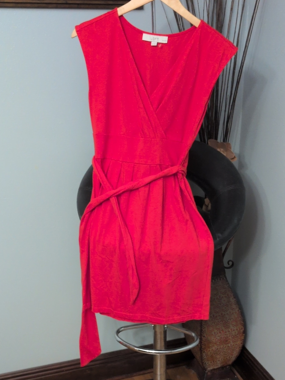 LOFT Red Sleeveless Wrap-Style Mini Dress